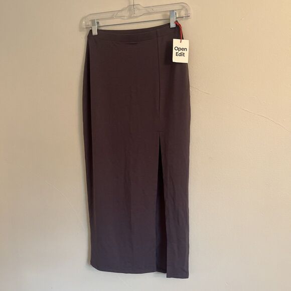OPEN EDIT Slit Hem Midi Skirt, Soft Charcoal Grey- Size XS, NWT - Picture 2 of 8